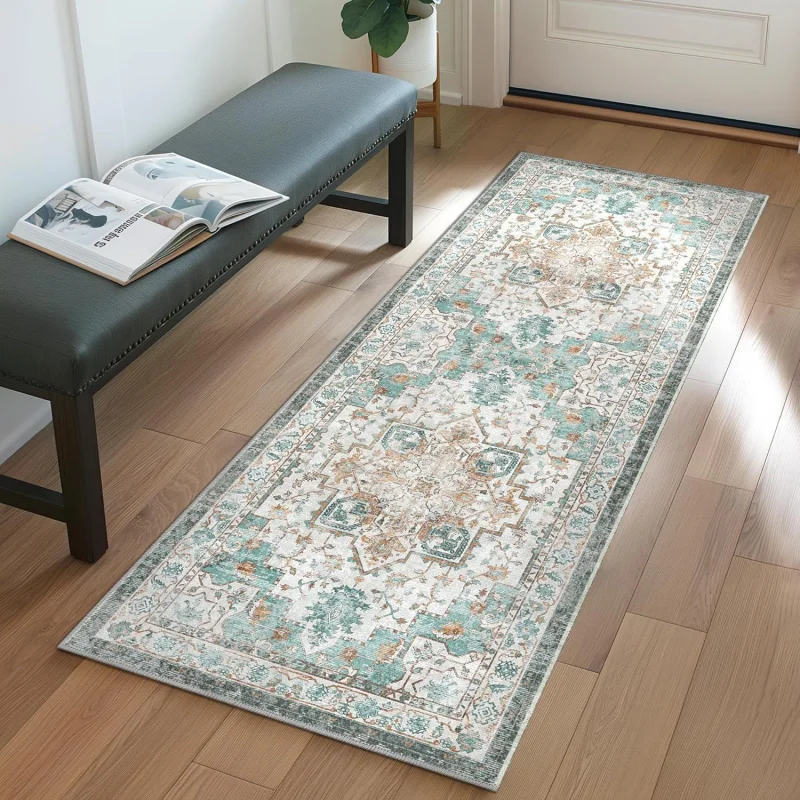 VIKAMA Vintage Persian Runner Rug Distressed Floral Medallion Non Slip Washable Long Hallway Kitchen Floor Decor Carpet view 5
