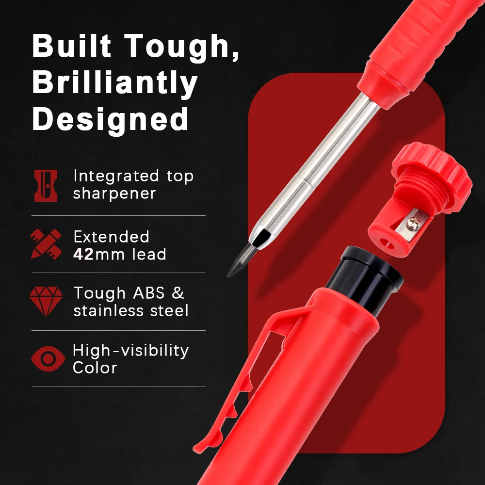 Deep Hole Solid Carpenter Mechanical Pencil Set, Plastic Pencil Cap, Woodworking Pencil Marker for Woodworking Architect Drawing