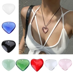 Colorful Heart-shaped Glass Pendant Beads Love Heart Charm Component Candy Color for DIY Keychain Neckchain Crafts