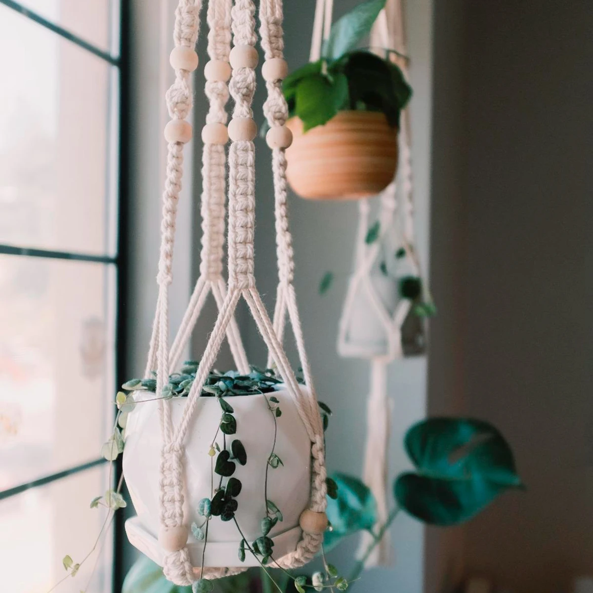 

Macrame Handmade Plant Hanger Baskets Flower Pots Holder Balcony Hanging Planter Basket Decor Lifting Rope Home Garden Supplies