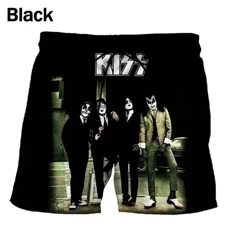 Hard Rock KISS Band Love Gun Beach Shorts Men Cool 3D Heavy Metal Board Shorts Swimsuit homme 2023 Swim Trunks Hip Hop Ice Short