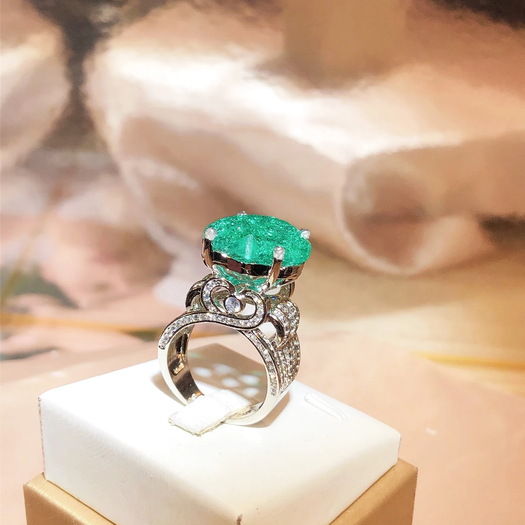 Elegant Paraiba Emerald S925 Silver Heart Full Diamond Couple Ring For Women Lover Geometric Valentine Day Gift Party Jewelry