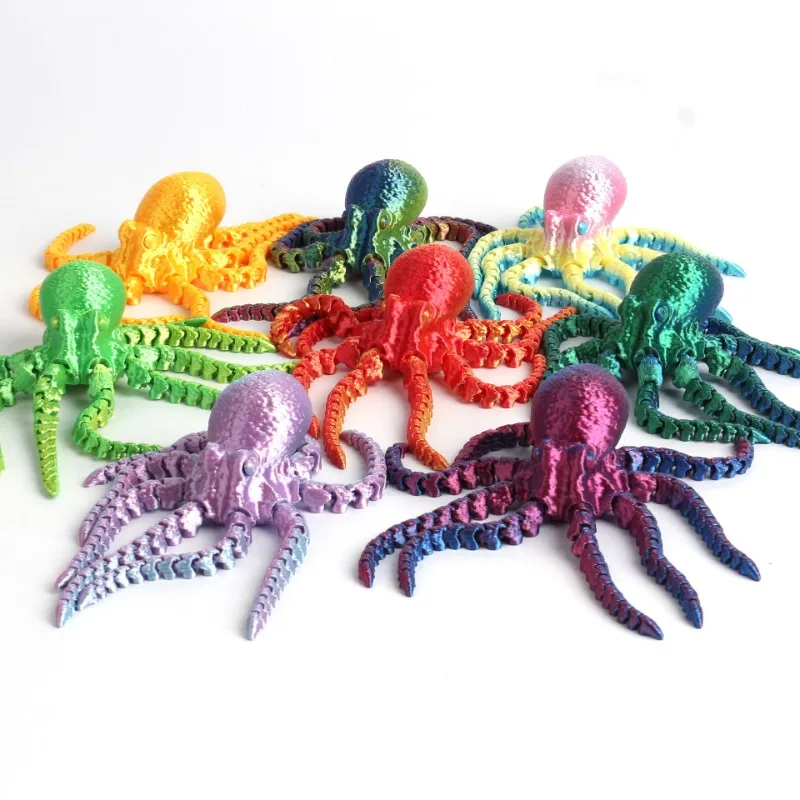 Estatuilla de pulpo impresa en 3D vibrante, cuerpo articulado para decoración versátil, estantería, sala de estar, oficina, gabinete, tableta, 1 ud.