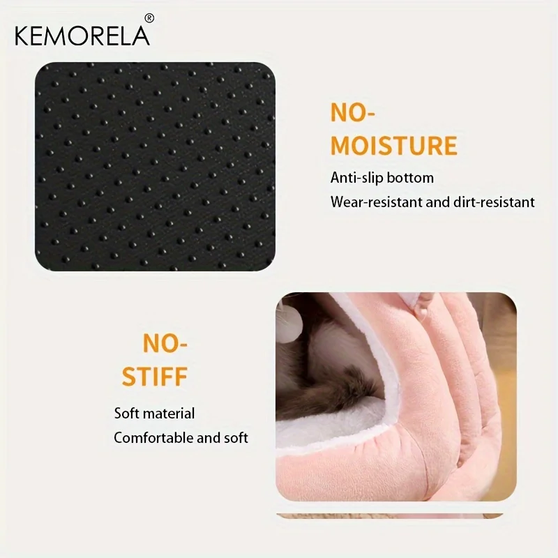 KEMORELA Semi-Enclosed Bear Shape Style Cat Bed Warm Cat And Dog Bed In Autumn And Winter Soft And Comfortable Good Elasticity
