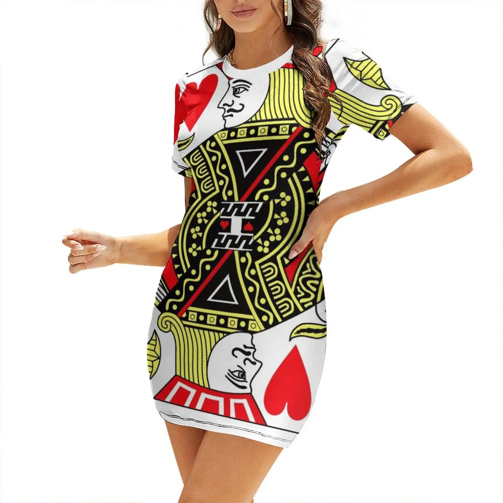 

Jack of Hearts Classic Card Deck Casino Poker J Hearts Short-Sleeved Dress elegant women's dresses sale dress for women Dress