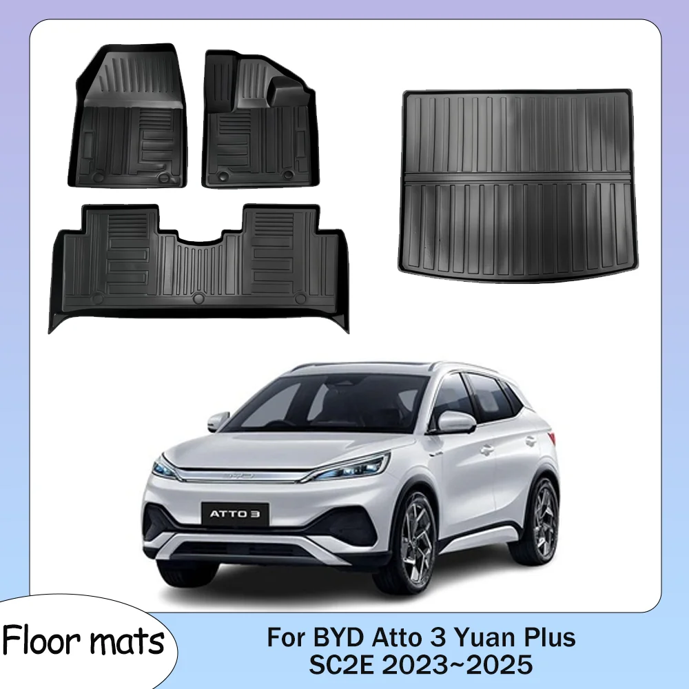 

Для BYD Atto 3 Yuan Plus 2023 ~ 2025 2024 LHD RHD Автомобильные коврики из ТПЭ Водонепроницаемые ковры Коврик в багажник Аксессуары для защиты салона