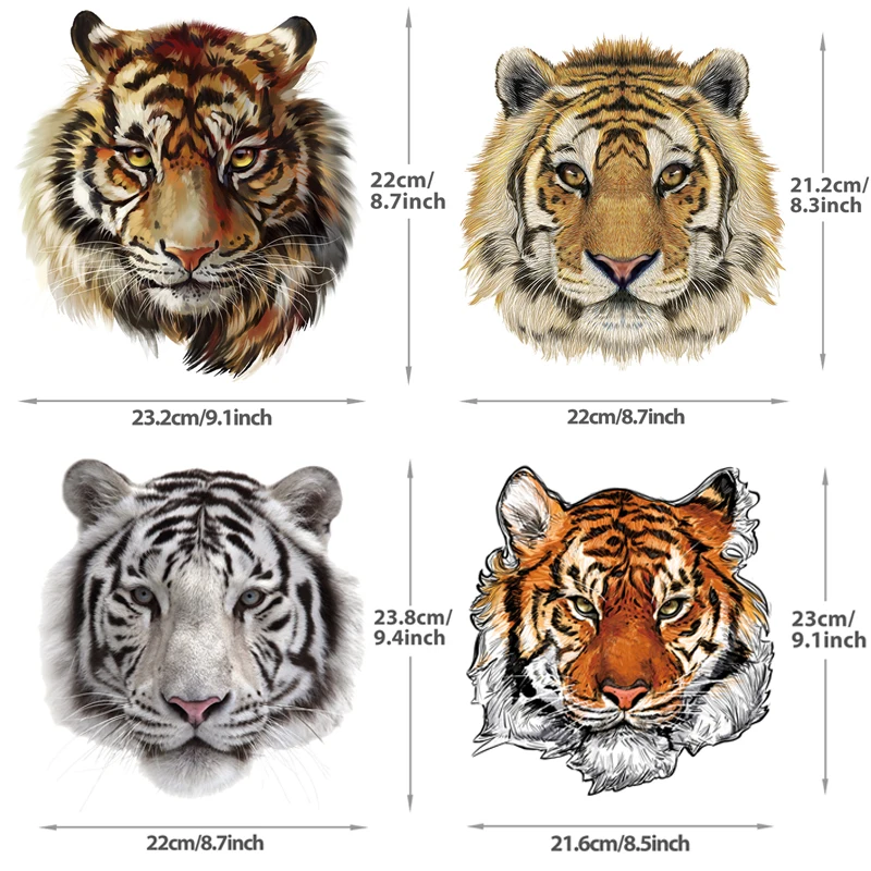 4 types Domineering tiger headed cool animal Heat Transfer Stickers DIY Domineering Iron On Transfer For Clothing Billow Patches