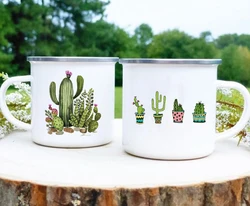 Tropical Plants Cactus Print Enamel Creative Coffee Tea Water Milk Cups Summer Camping Mugs Handle Drinkware Vacation Mug Gifts