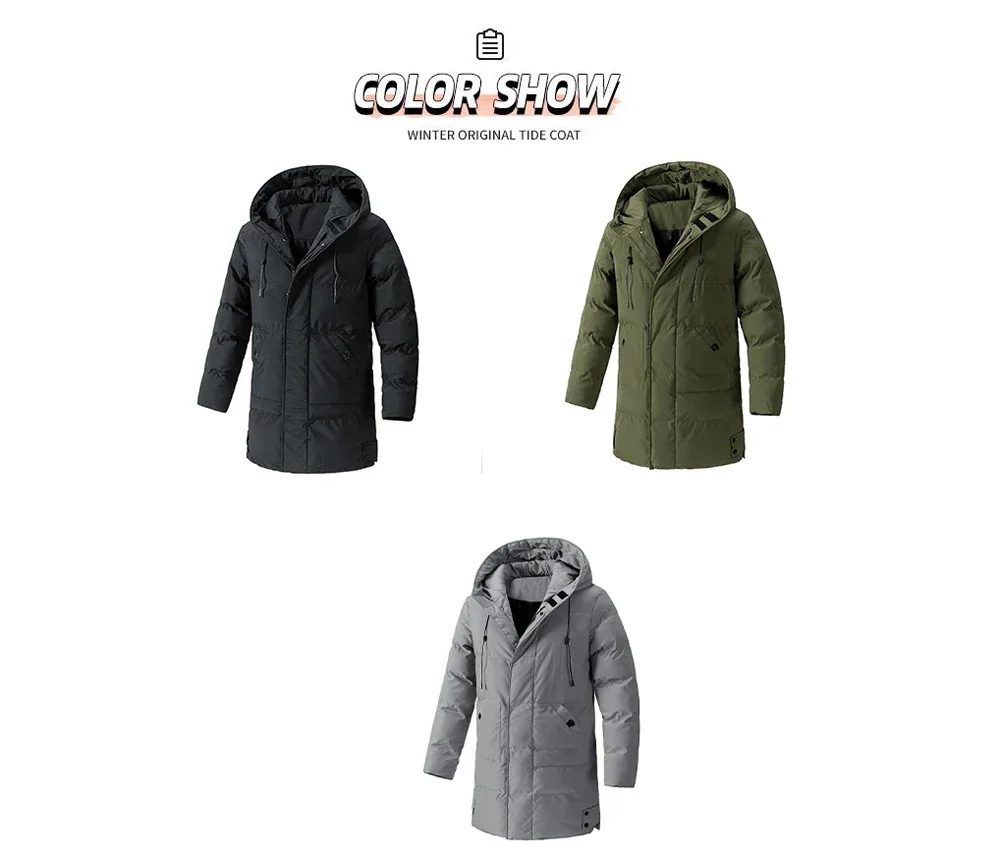 Men's Winter Hooded Puffer Parka Plus Size 7XL 8XL Thermal Warm Windbreaker Coat Mid-Long Heavyweight Casual Outdoor Jacket