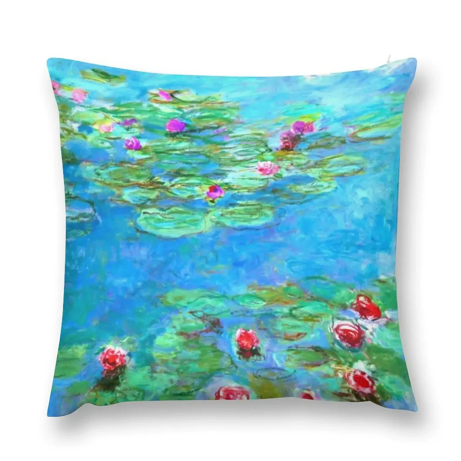 Claude Monet - Cyan Blue Water Lilies / Nymphéas Vert d'eau Throw Pillow Marble Cushion Cover Sofa Cushion pillow