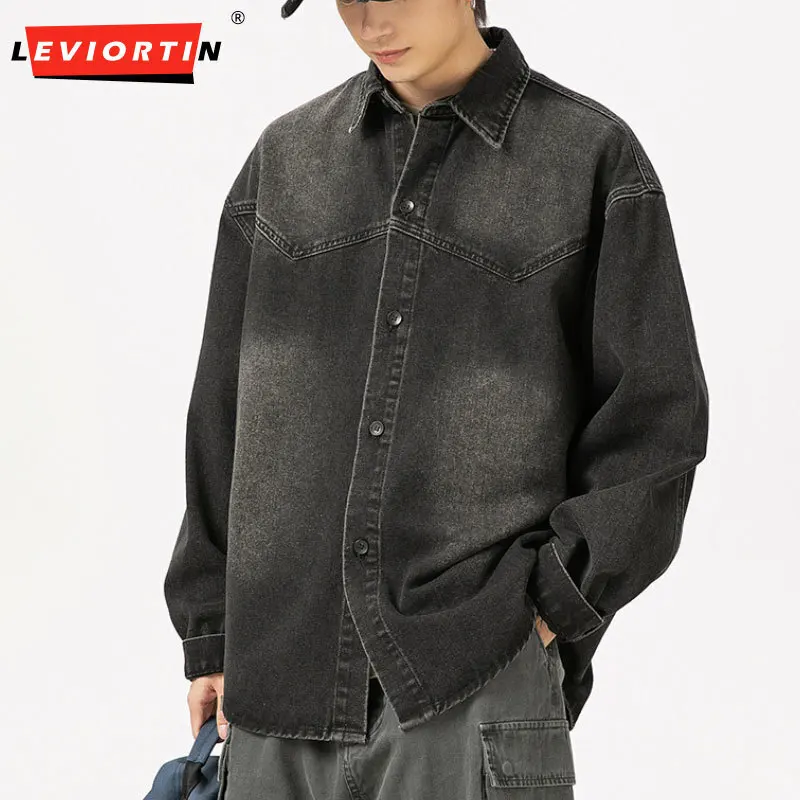 

Men's Autumn New Vintage Washed Denim Work Jacket Hip Hop Fashion Shirt Couple Loose Relaxed Long Sleeve Shirt Coat