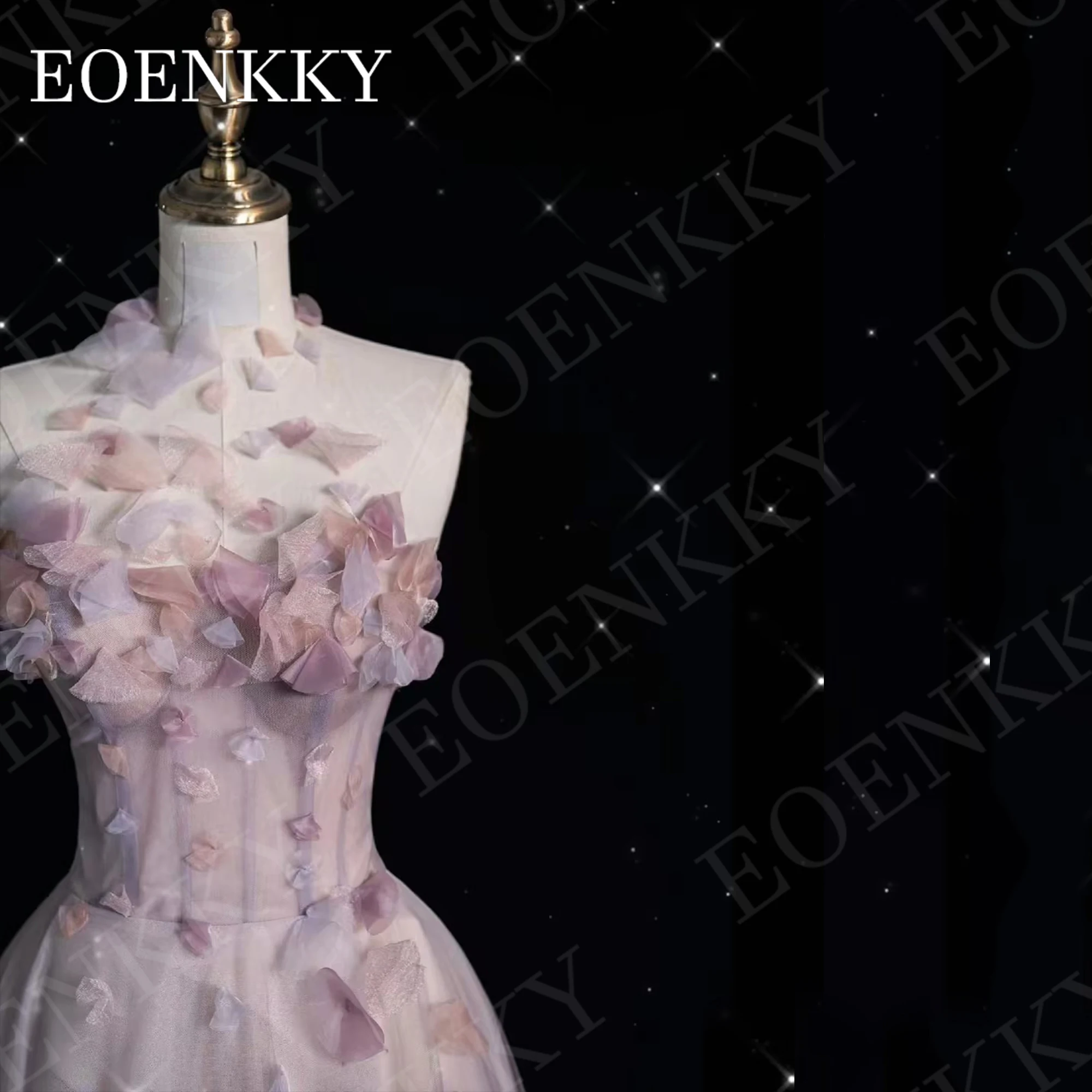 EOENKKY Luxury Strapless Prom Dress 2024 Elegant 3D Flowers A Line Tulle Graduation Dresses Floor Length Birthday Backless Women