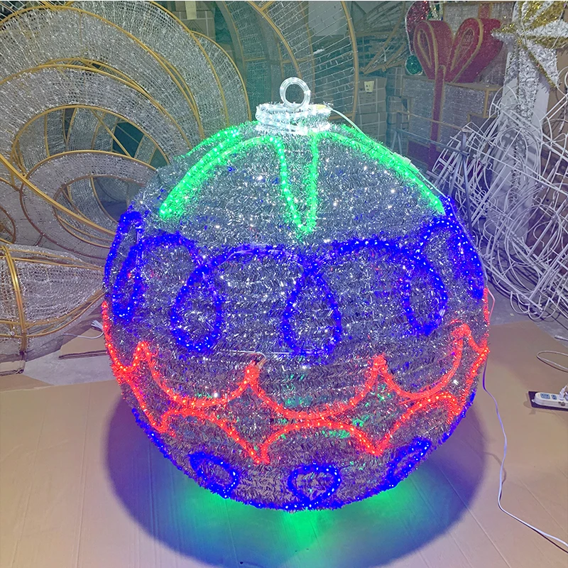 Outdoor Christmas Outdoor Ball Large Decorative Ball Garden Led Ornament PVC Tinsel Remote Control for Shopping Mall Display