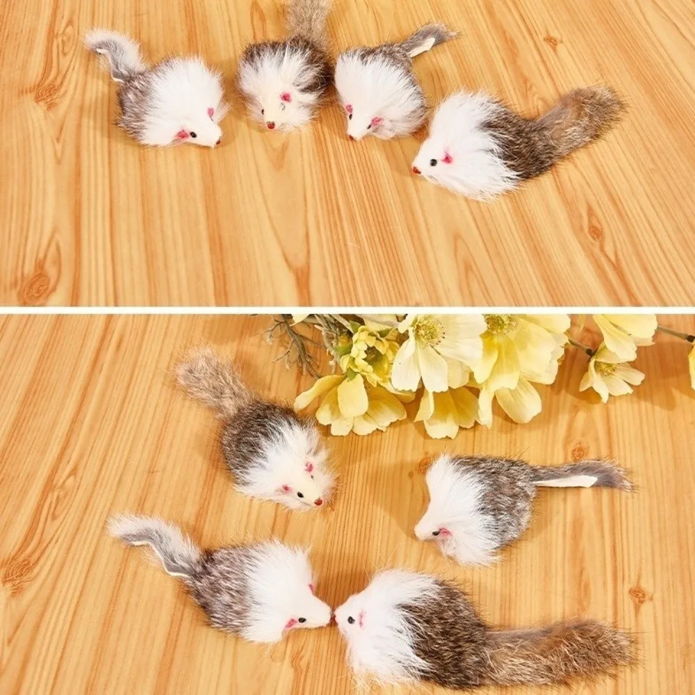 5pcs New Simulated Rat Plushie Mouse Two-Color Long-Haired Texture Interactive Cat Synthetic Fiber Simulation Mouse For Cats