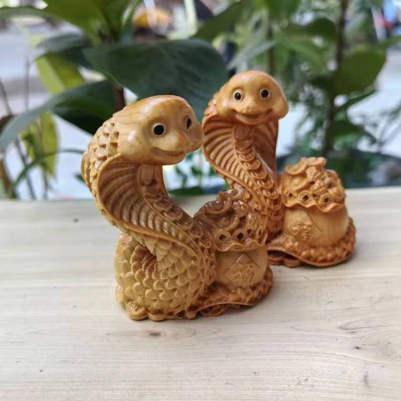 1 Buah Patung Ular Feng Shui Keberuntungan Ukiran Kayu Patung Ular Cina Uang Kekayaan Aksesori Dekorasi Desktop Rumah