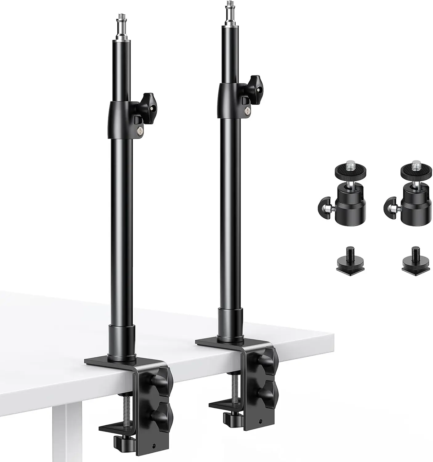 

2-Pack Camera Desk Mount Stand with 1/4" Ball Head and Cold oe Mount Adapter,12.9-22" Tabletop Mounts Stand, Adjustabl
