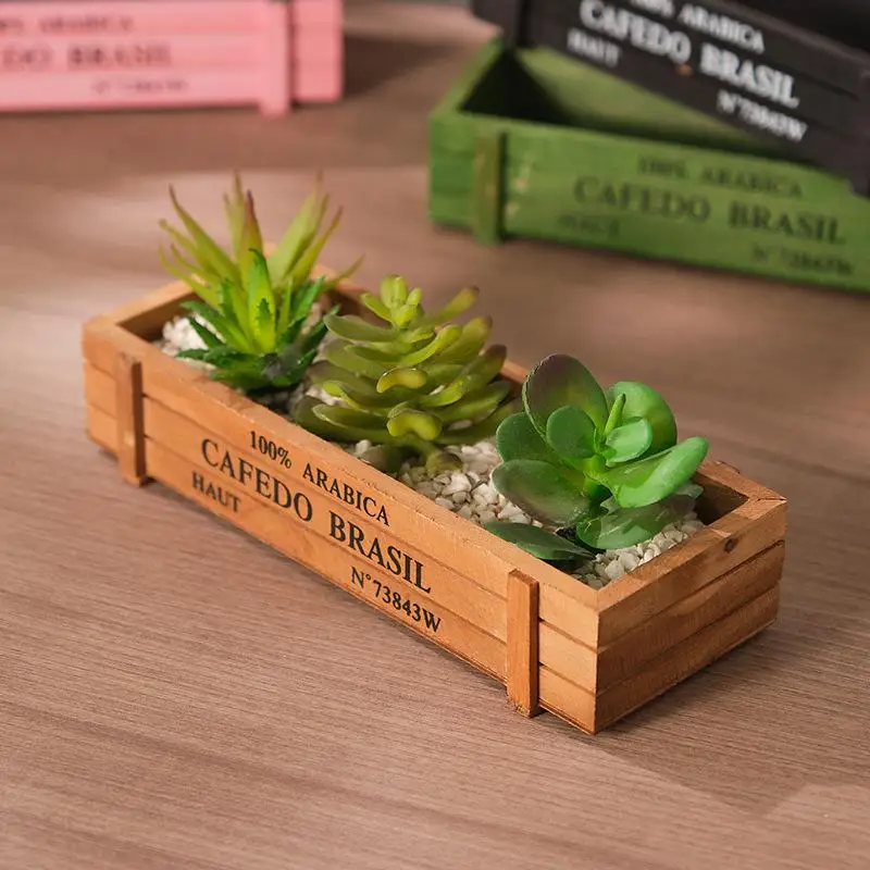 Succulents Flower Pots Balcony Home Decoration Retro Garden Plant Pot Vintage Wooden Storage Box For Sundries Stationery Pen Box