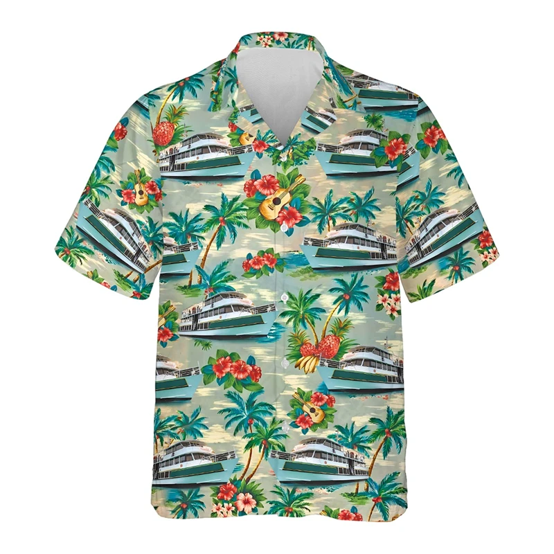 

Fashion Cruise Ship Vacation Graphic Shirts For Men Hawaiian Pontoon Short Sleeve Aloha Flower Surfing Boat Women Blouses Tops