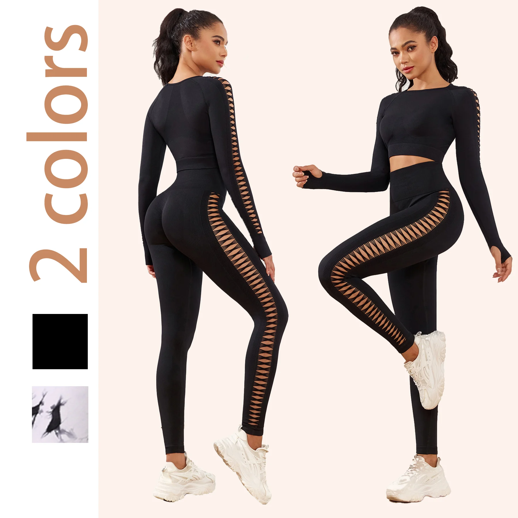 

2Pcs Gym Set Seamless Tie Dye Scrunch Sport outfit for Woman Hollow Out Yoga Top and Workout Leggings Activewear Fitness Pants