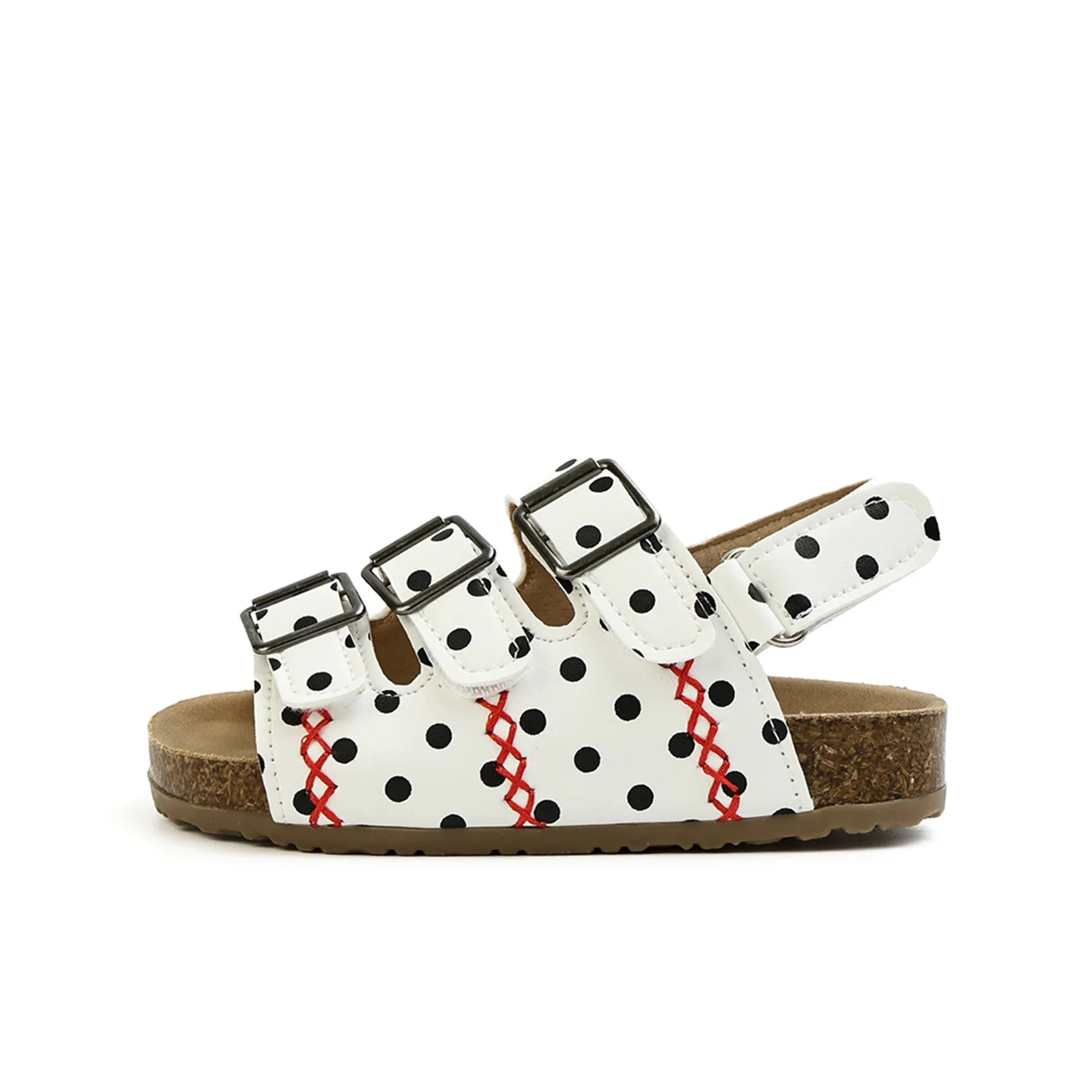 Summer Kids Girls Candy Color Sandals Polka Dot Print Cork Sole Soft Sole Non-Slip Children's Beach Shoes Retro Princess Style