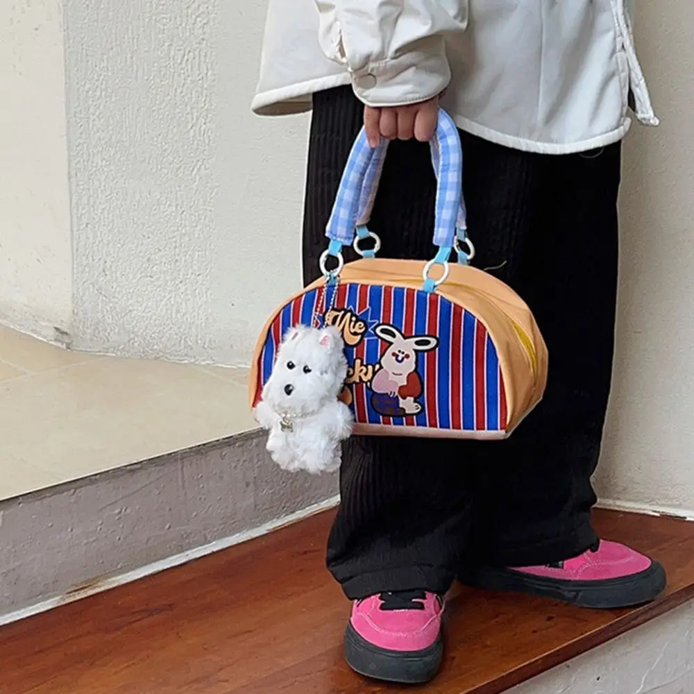 Tas Tangan Bergaris Anak-anak Kawaii Tas Bentuk Setengah Lingkaran Kelinci Hewan Kartun Tas Bahu Selempang Alpaca Ringan