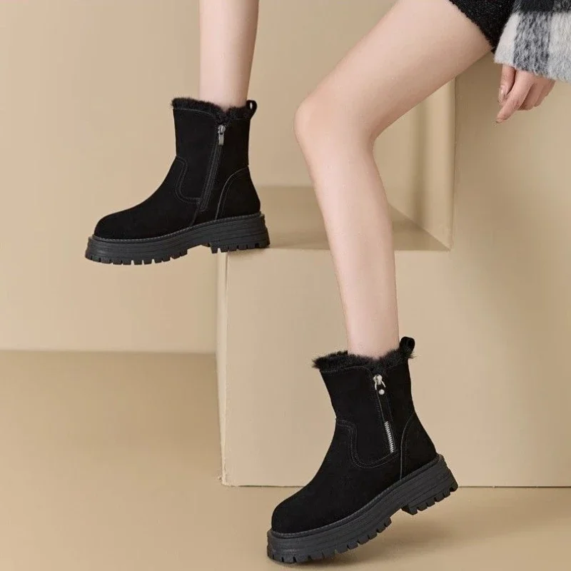 Winter Fleece Lined Thick Warm Anti-Slip Northeast Cotton Boots Women