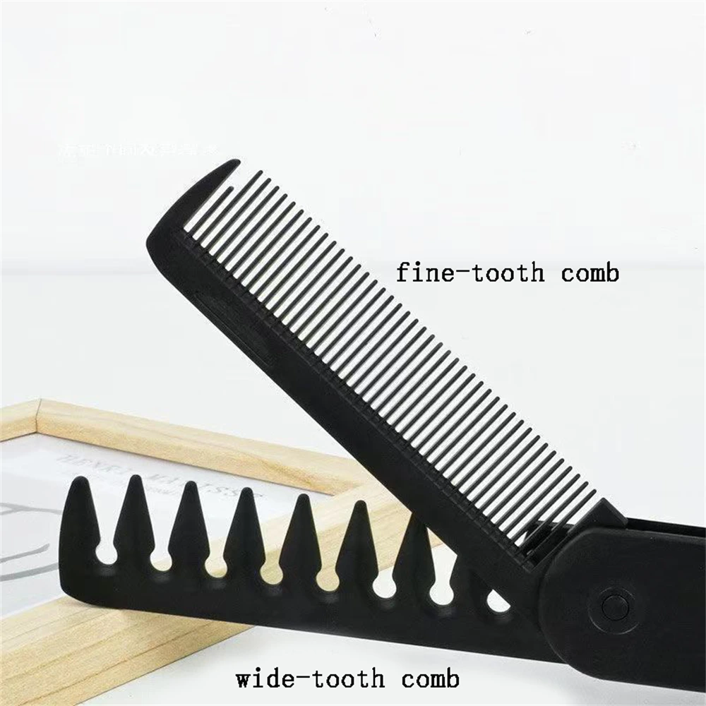 1PCS Black Multifuncional Plastic Folding Combs Wide/Fine Tooth Beard Comb Hair Clipper Comb Salon Hair Styling Tools