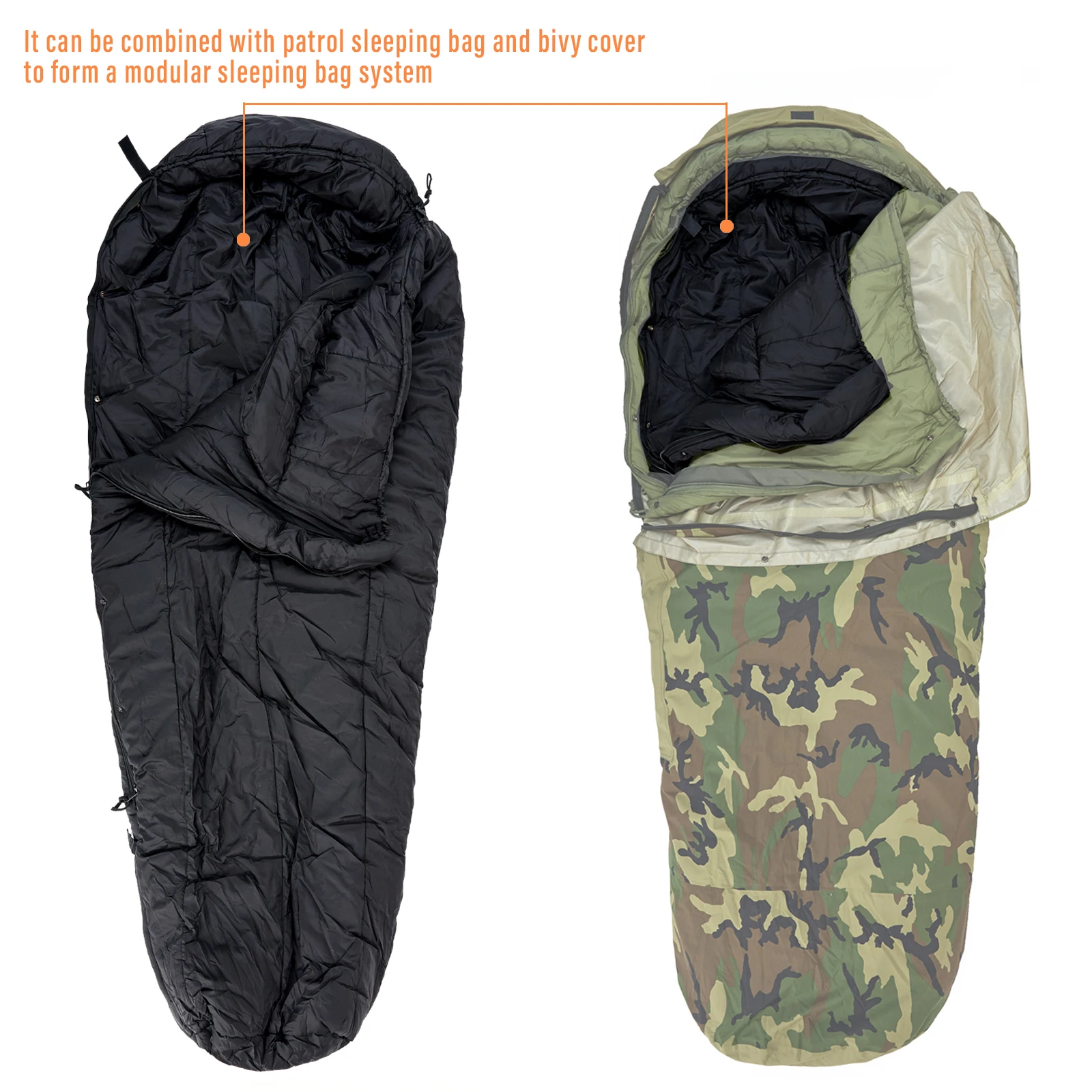 MT Military Patrol/Intermediate Sleeping Bag, Part of 4 Piece Army Modular Sleep System for All Season Olive Drab/Black