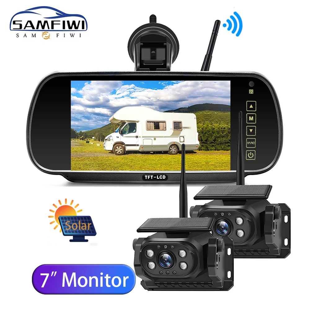 

Wireless 7" IPS Car Monitor 1080P Magnetic Solar Wifi Backup Camera Night Vision Reverse Camera for Hitching RV Truck Dash Cam