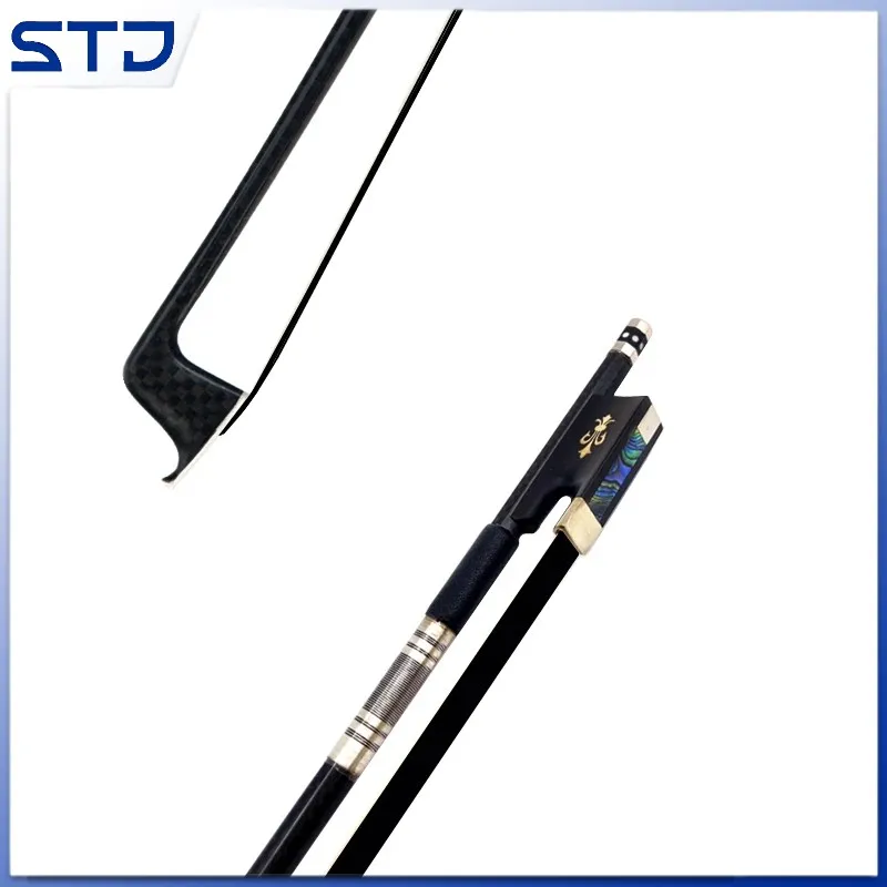 1 pcs New  4/4 violin bow Fiddle Bow light black Grid plaid carbon Fiber round Stick, copper/silver parts, black horsehair