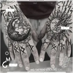 Tatuaje temporal de sol y luna para hombre y mujer, tatuajes falsos duraderos a prueba de agua para brazo, mano y espalda, pegatina de Rock de moda