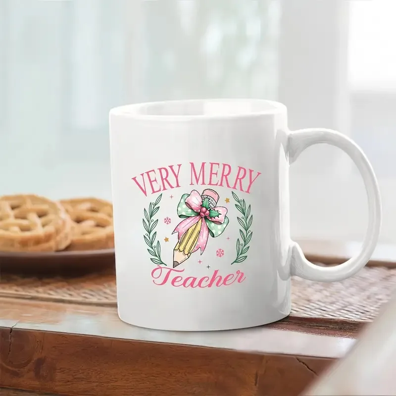Cross-border Teachers' Day Ceramic Coffee Cup Teacher Coffee Cup with Chalk and Bow Design