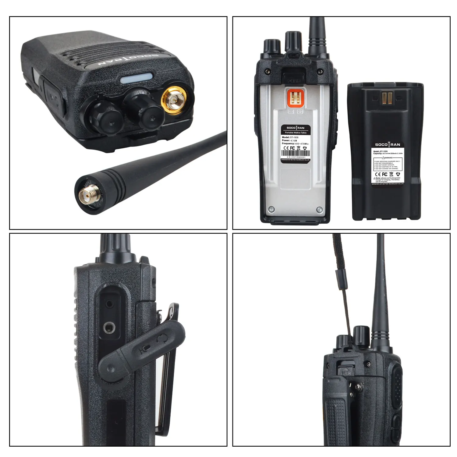 SOCOTRAN-walkie-talkie ST-1908, Radio bidireccional, FM, comercial, UHF400-520MHz, 7W, 16 canales, 2200mAh, carga tipo C