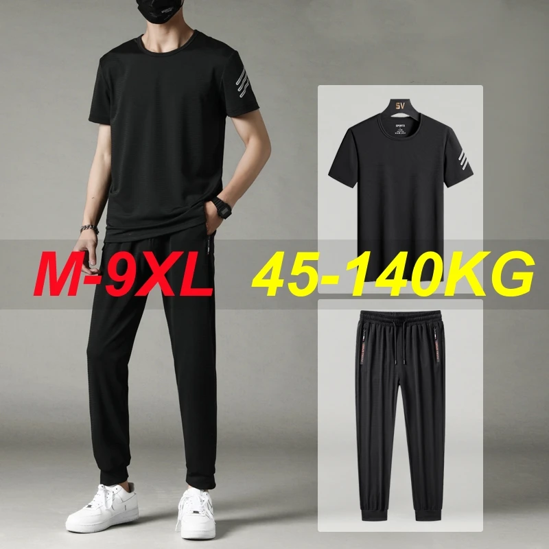 2025 Summer Men T Shirt Suit Pants 2 Piece Set Oversize 6XL 7XL 8XL 9XL Plus Size Short Sleeve T-shirts Tracksuit Sportswear