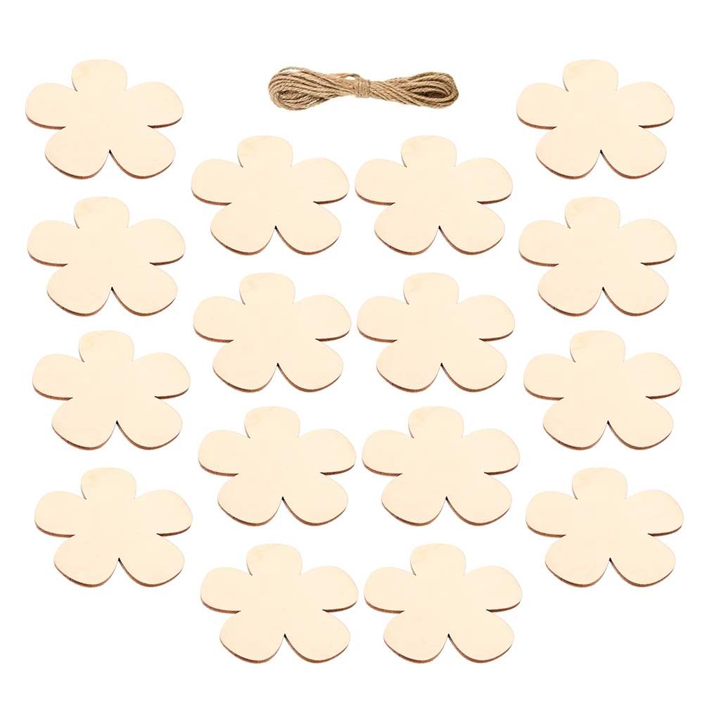 Juego de pintura de piezas de madera, recortes de flores sin terminar, decoración artesanal, suministros para niños, rodajas de madera, accesorios de costura artesanal, 1 Juego