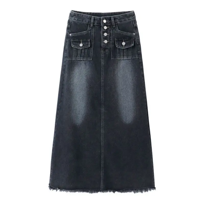 Saia jeans feminina outono inverno nova versátil moda em forma de pêra corpo saia linha a