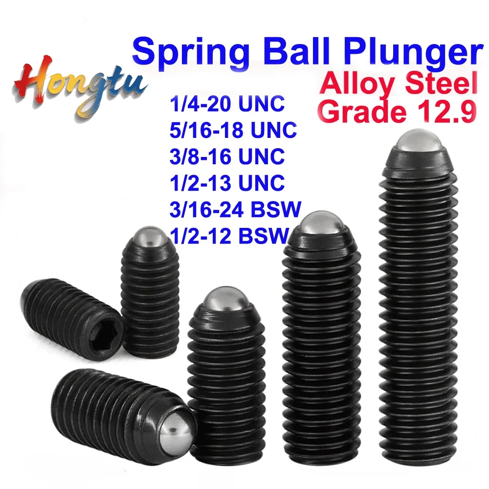 

Hongtu Grade 12.9 Alloy Steel Hex Socket Grub Bolts | Headless | Spring Ball Plunger | 3/16'' BSW, 1/4''-1/2'' UNC