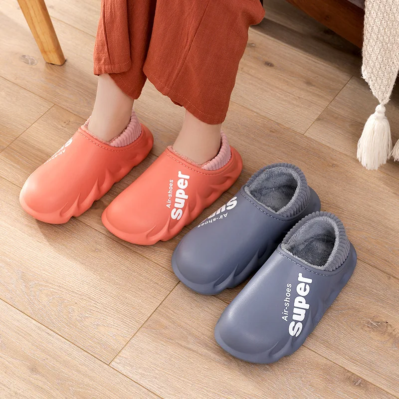 New Men Slippers Winter Warm Shoes Waterproof Women Couples Non-Slip Plush Indoor Outdoor Flip Flops Platform Thick Sole Slides