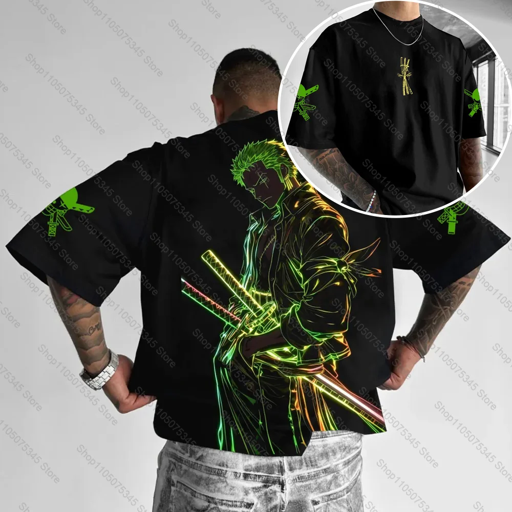 

ONE PIECE 2026 футболка с короткими рукавами и аниме-периферийным принтом, американская мужская и женская летняя хлопковая свободная спортивная футболка