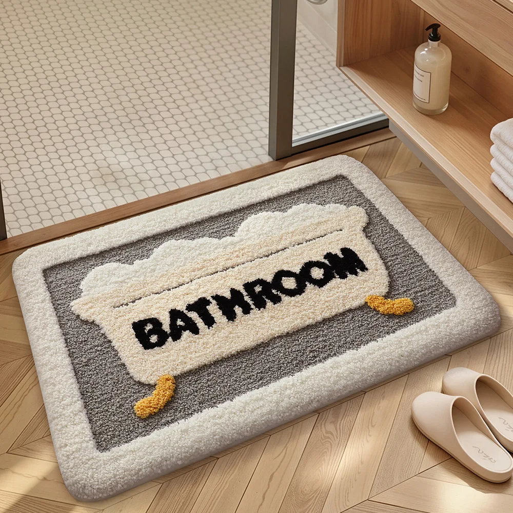 Anti-Slip Absorbent Bath Mat Tufted Bathroom Floor Mat Absorbent Flocking Bathroom Door Non-slip Mat Quick-drying Foot Pad