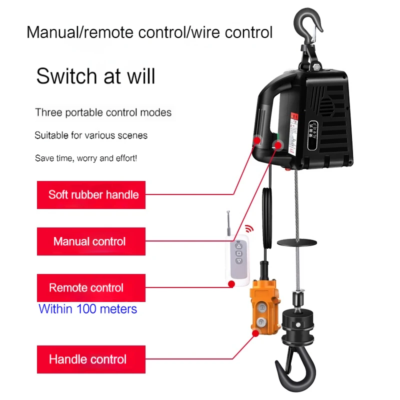 220V/110V 500KG Load Portable Electric Winch Traction Hoist Small Crane Home Decoration Crane Hoist Lifting Tool