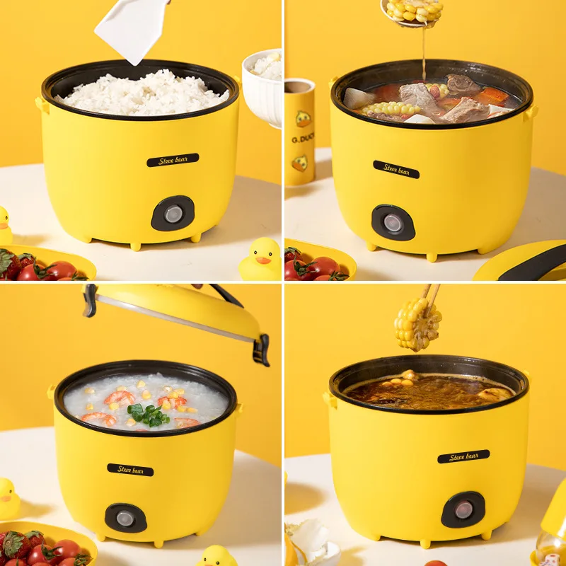 Cute Cartoon 1.8L 110V 220V Small Rice Cooker Portable Multi-function 3 in 1 Soup Pot Hot Pot Household Non-stick Pot