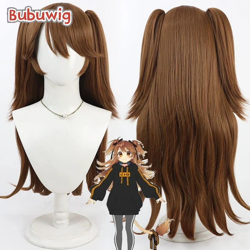 Bubuwig Synthetic Hair Shishigami Leona Cosplay Wigs Virtual YouTuber Shishigami Leona 70cm Brown Ponytail Wig Heat Resistant