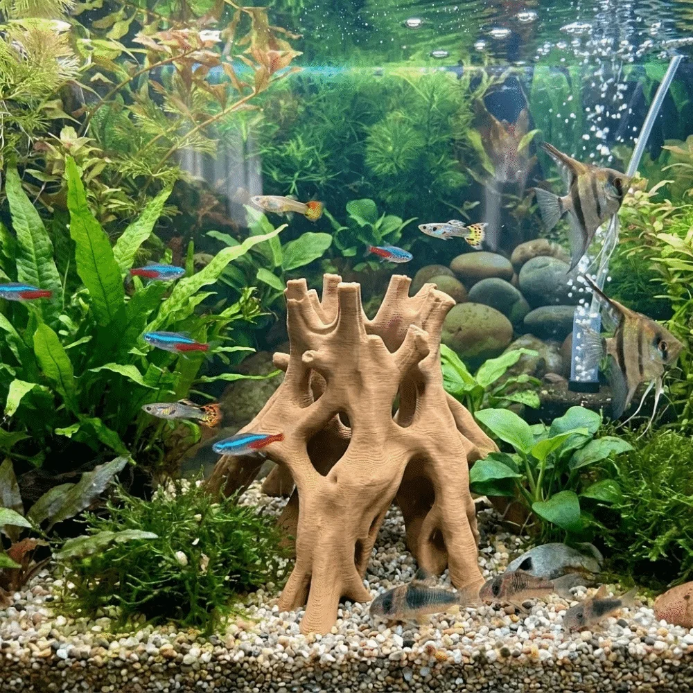 Tree Trunk Fish Shrimp Hiding Cave 3D Printed Unique Driftwood Landscape Plastic Multi-Hole Tree Root Caves