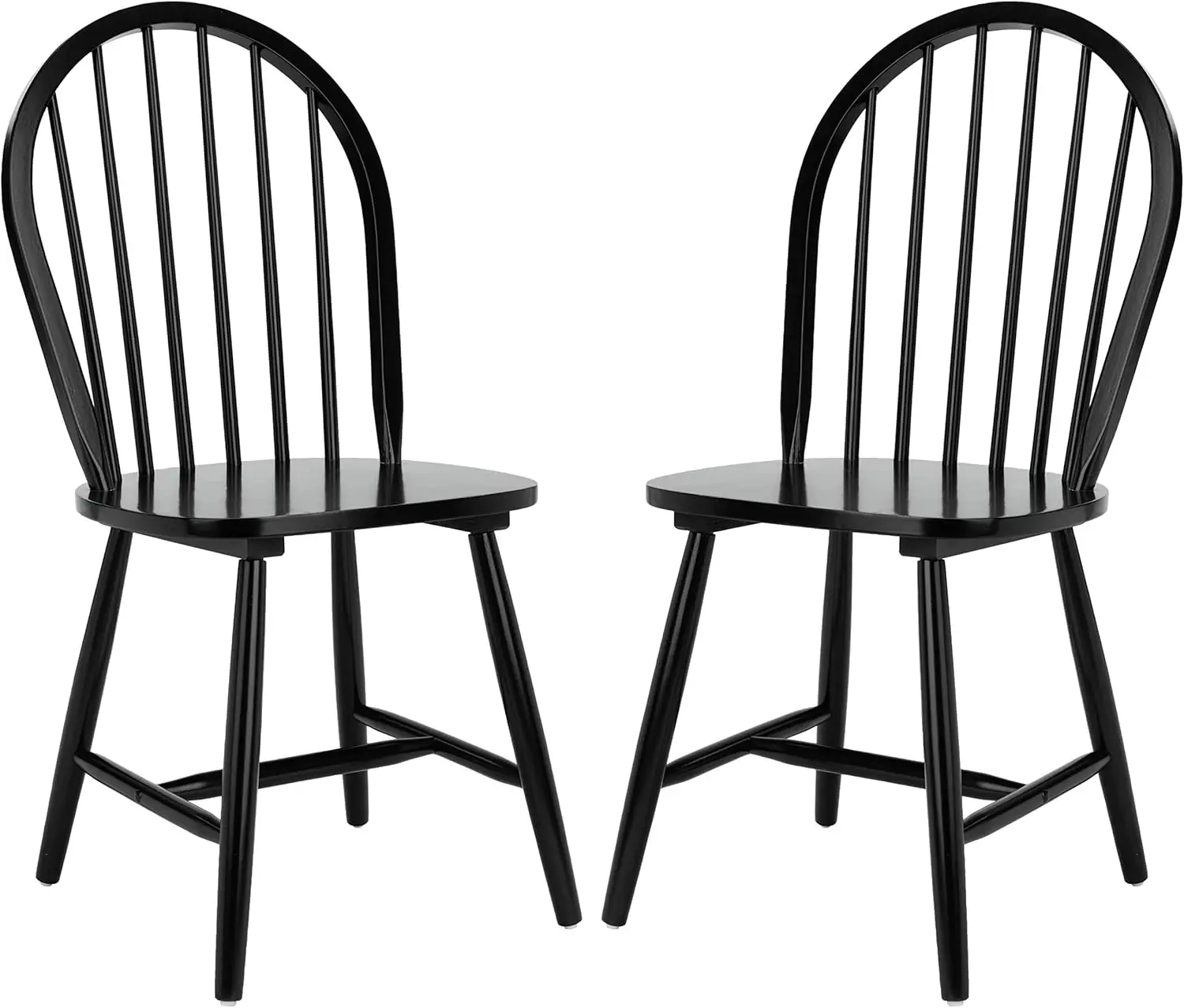 

Комплект из 2 черных обеденных стульев Windsor Farmhouse, с спинкой на ножках-опорах, из массива дерева, в американском стиле, для дома