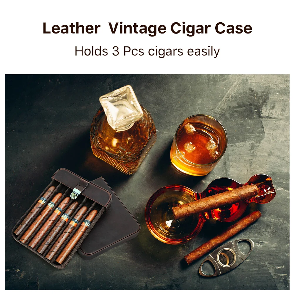 Luxury Genuine Leather Portable Cigar Case Holster Travel Humidor 3/6 Holder Cigar Storage Bag Outdoor Vintage Cowhide