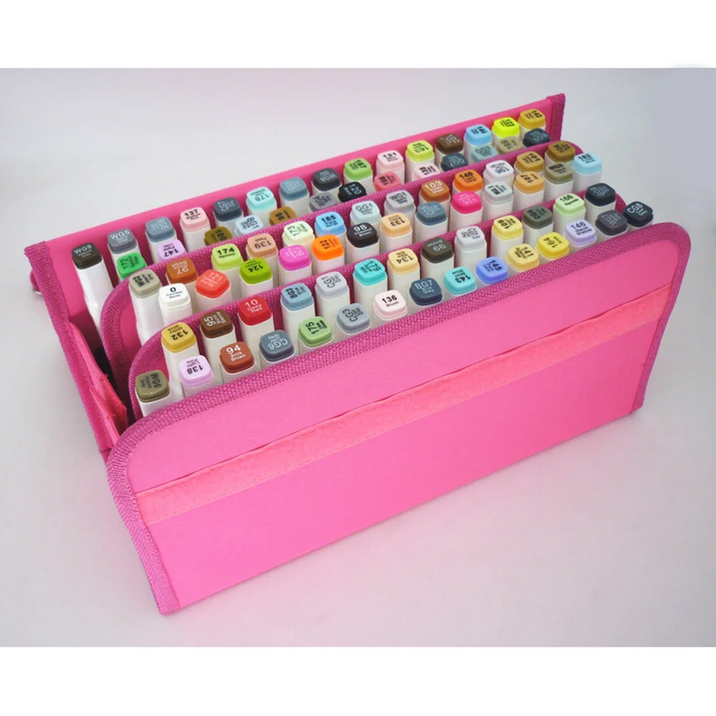 Marker Bag Heavy Duty Nylon 80 Slot Shoulder Strap Detachable Storage Case For Markers Lipstick Pens Zipper Organizer