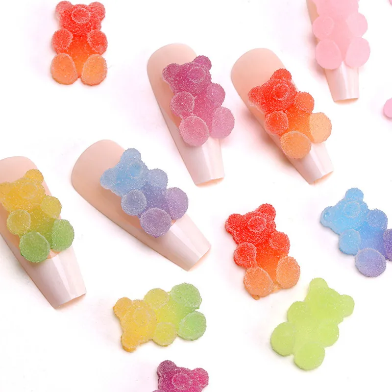 10pcs/Bag Gummy Bear Nail Charm Decoration 3D Kawaii Resin Accessorie Soft Candy Rhinestones For Nails DIY Manicure Jewelry Tool