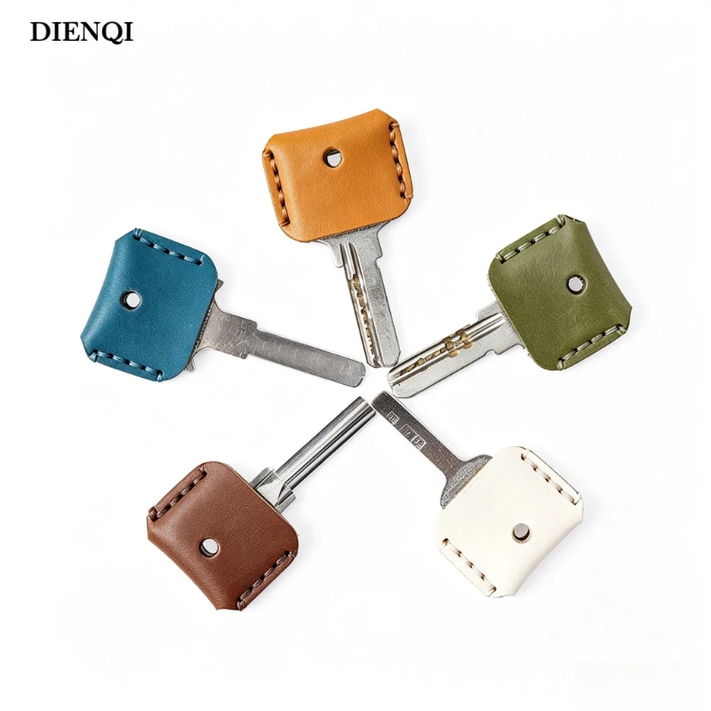 Genuine Leather Decorative Key Sleeve Durable Anti‑Wear Key Protector Sleeve for Household Door Keys Flat House Keys Sleeve