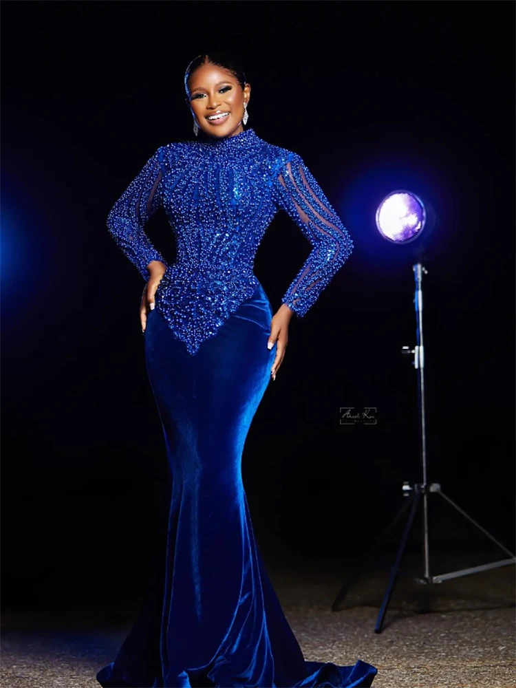 Customized Luxury Royal Blue Long Beads Evening Dresses for Special Occasions Floor-Length Women Gala Prom Party Gowns 2025